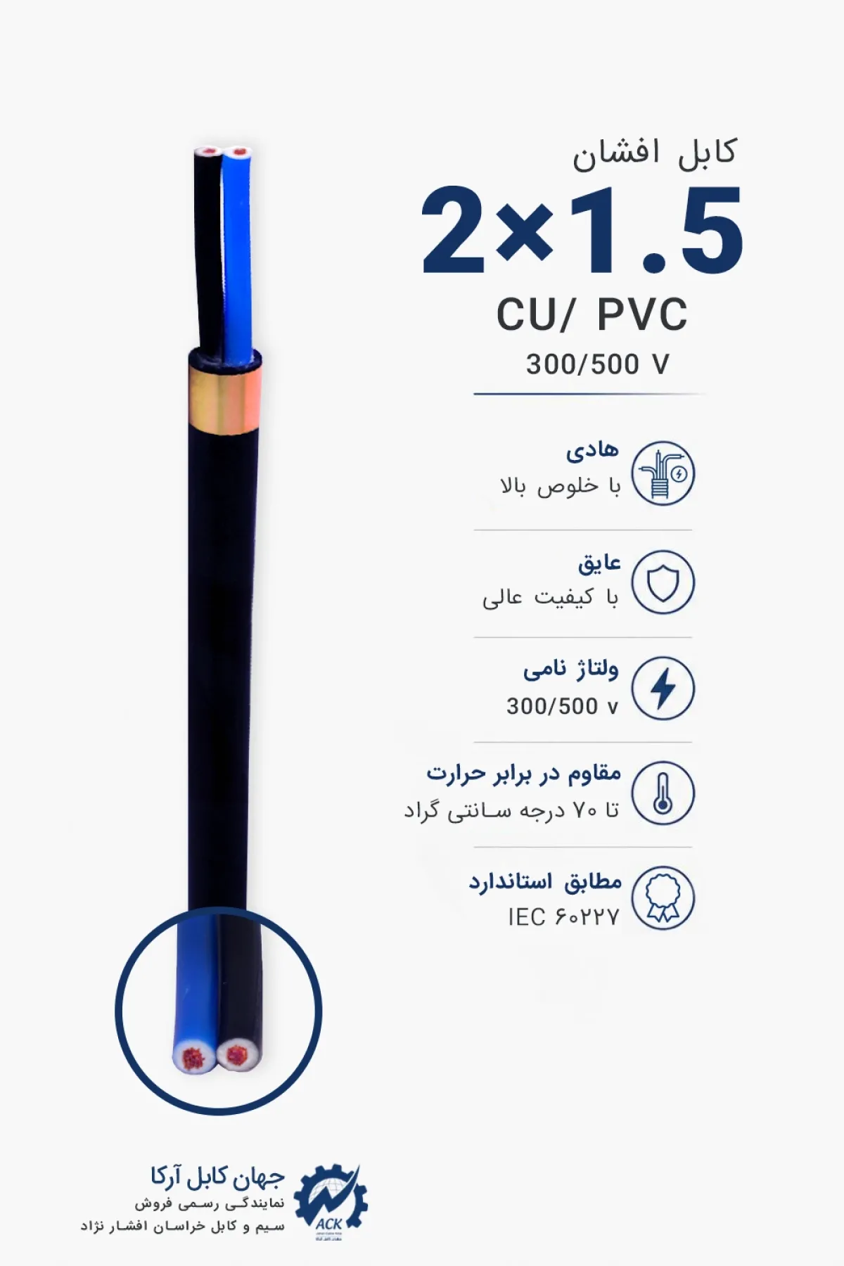 کابل افشان  1.5×2  خراسان افشار نژاد با مشخصات فنی و کاربرد محصول