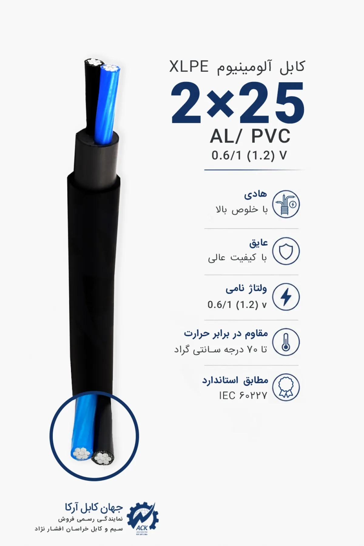 کابل XLPE آلومینیوم 25×2خراسان افشارنژاد  با مشخصات فنی و کاربرد محصول